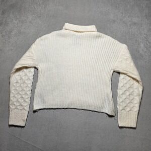 Abercrombie & Fitch Womens XS Cream Cable Knit Turtleneck Cropped Sweater White